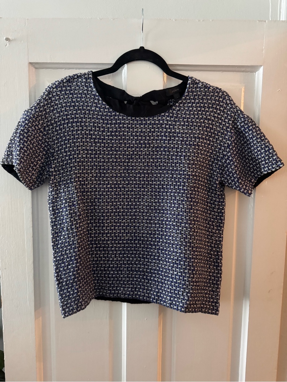 J. Crew Blue and White Tweed Short Sleeve Top